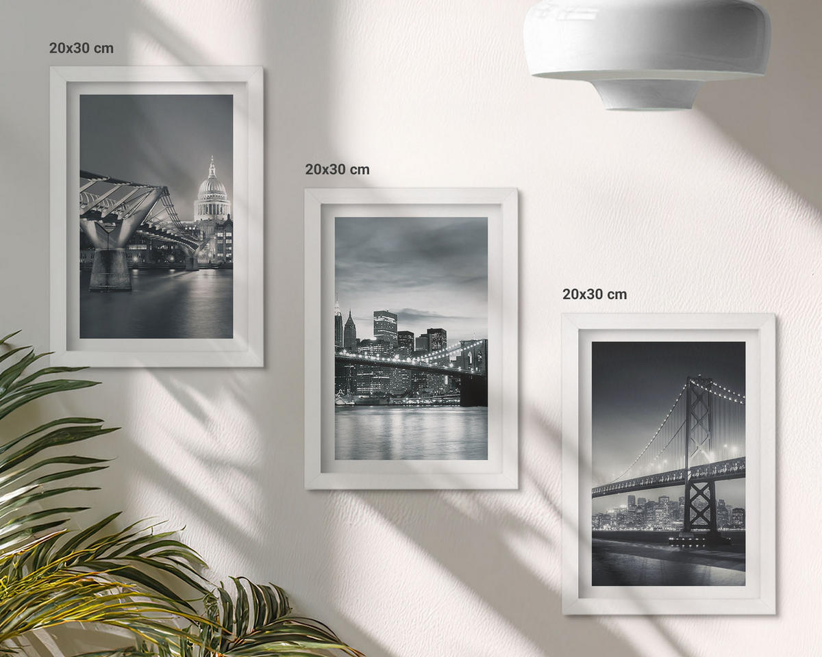 WANDBILDER 3er-Set - 20x30 cm Weißer Rahmen - Brücken, Stadtarchitektur, Grau - Weiß, Kunststoff (20/30cm) - ArtPrintCave