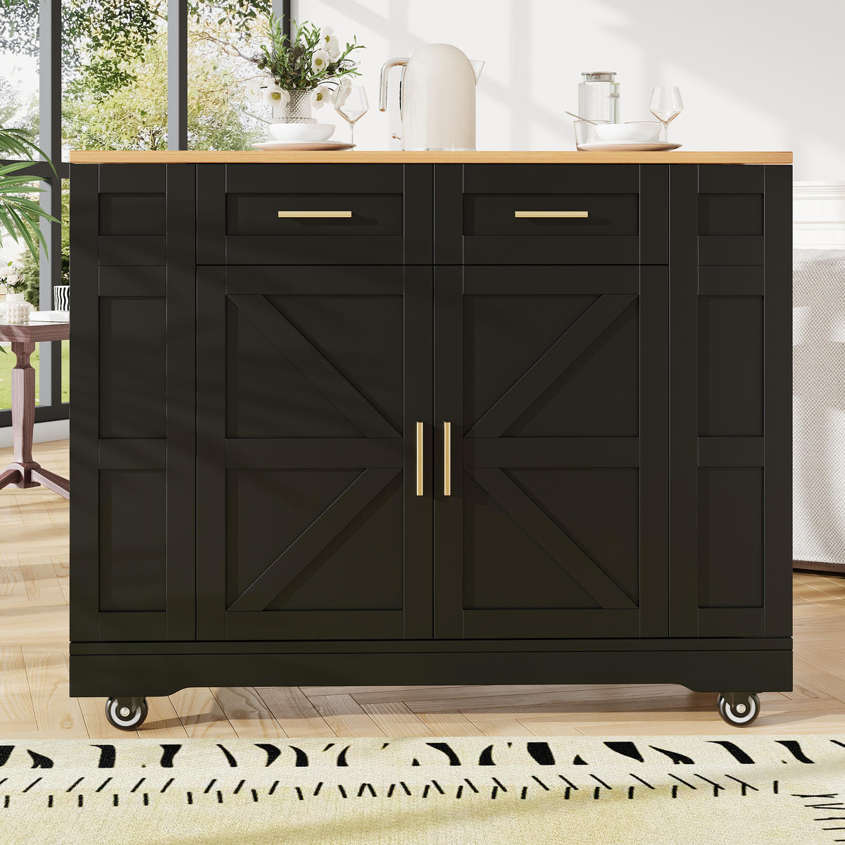 KÜCHENINSEL Schwarz 120/65/90 cm - Schwarz, Holzwerkstoff (65/90/120cm) - Urban Meuble