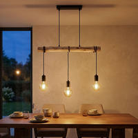 LED PENDELLEUCHTE GREGOR Metall Schwarz, höhenverstellbar - Schwarz, Holz (60/5/120cm) - Globo Lighting