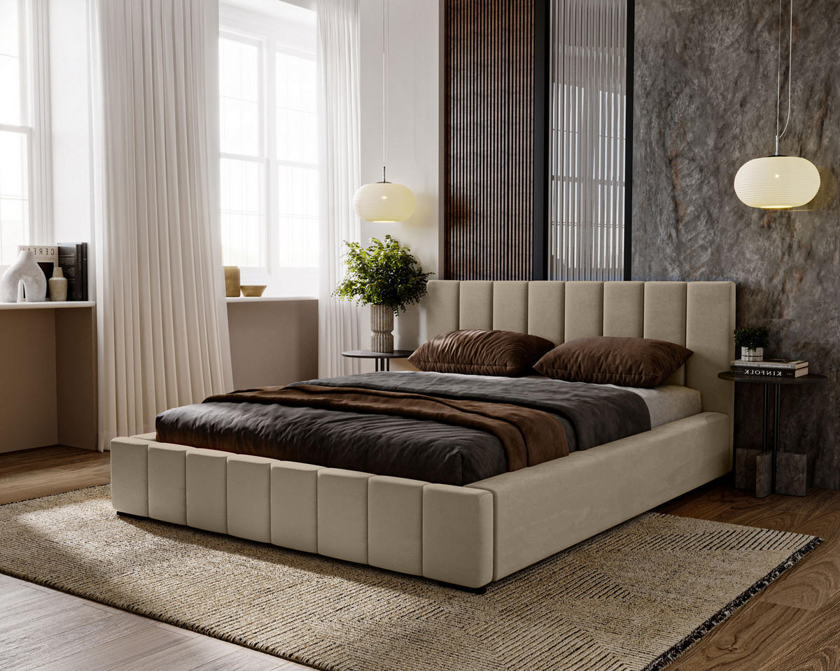 POLSTERBETT Nero 180x200 cm, Doppelbett mit Bettkasten und Lattenrost aus Holz, Velourstoff: Braun - Braun, Holz/Kunststoff (180/200cm) - Marpur
