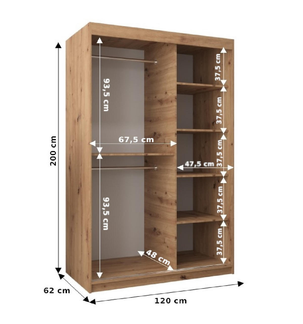 SCHWEBETÜRENSCHRANK 200/120/62 2-türig - Silberfarben/Weiß, Holz/Kunststoff (120/200/62cm) - Abiks Möbel