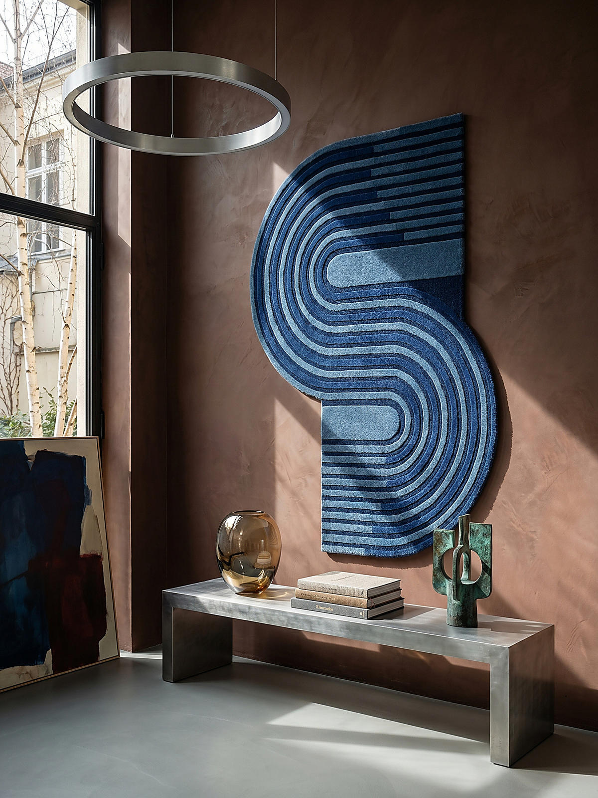 TEPPICH handgetuftet aus Wolle mit geometrischem S-förmigem Design und Hoch-Niedrig Flor Blau Shaped 150x240 - Blau, Textil (240/150cm) - KADIMA DESIGN