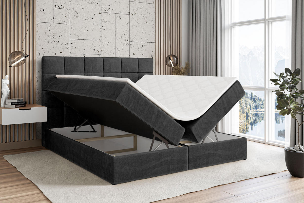 BOXBETT mit H3-Matratze und Lattenrost - BRUGO - 180x200 Schwarz - Schwarz, Holzwerkstoff (180/200cm) - ALTDECOR