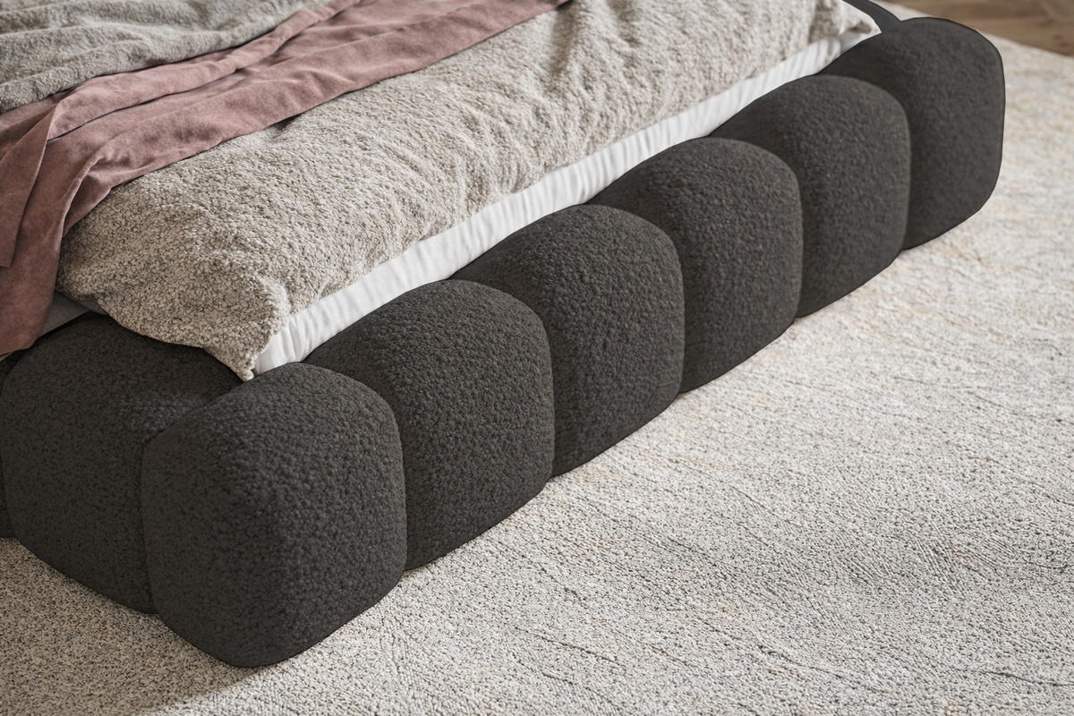 POLSTERBETT 160x200 Madeno mit Bettkasten, Boucle, Schwarz - Schwarz, Holz/Textil (160/200cm) - Emporius