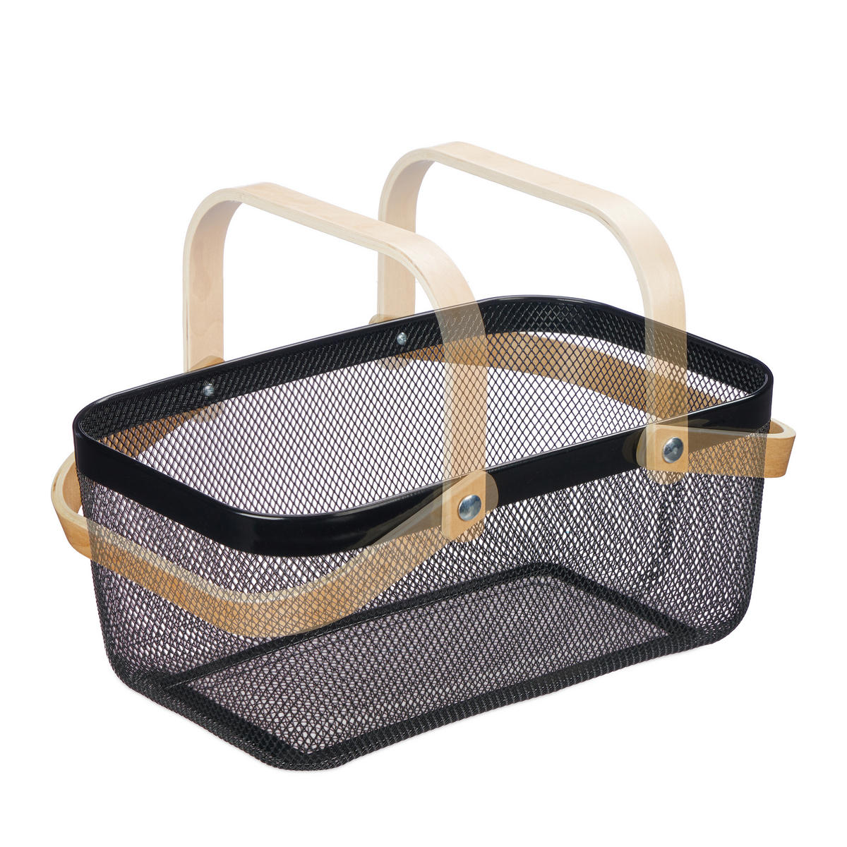 DRAHTKORB - Schwarz, Holz/Metall (43/17.5/27cm) - Relaxdays