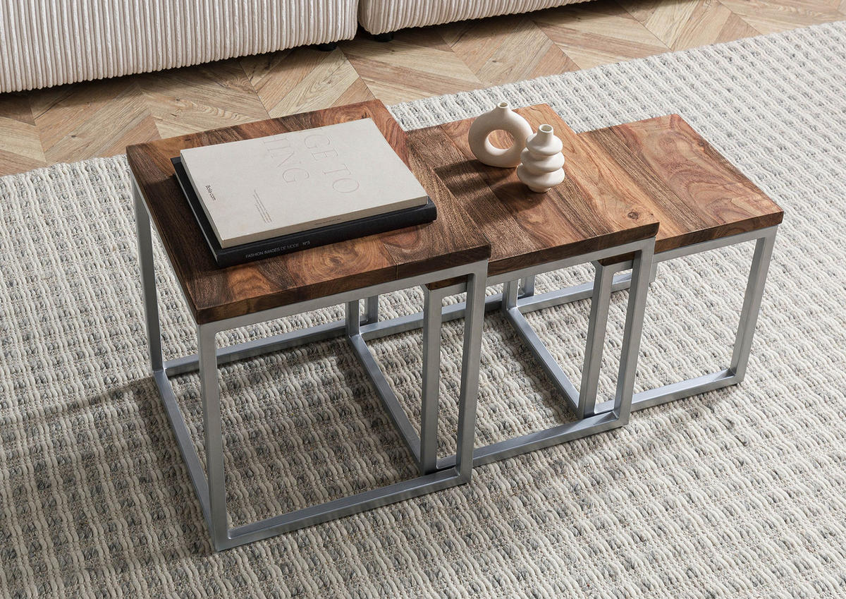 BEISTELLTISCH 3er-Set Sheesham braun geölt LOUNGE COLLECTION #02 - Braun, Holzwerkstoff (40/40/45cm) - Massivmoebel24