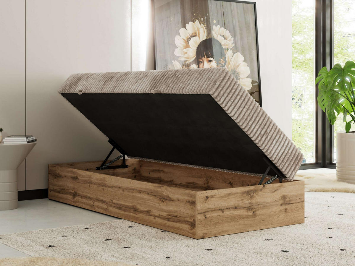 BOXBETT WOOD ZERO 90/200 - Hellbraun Cord - H3 - Topper Visco - Hellbraun, Textil (90/200cm) - MKS