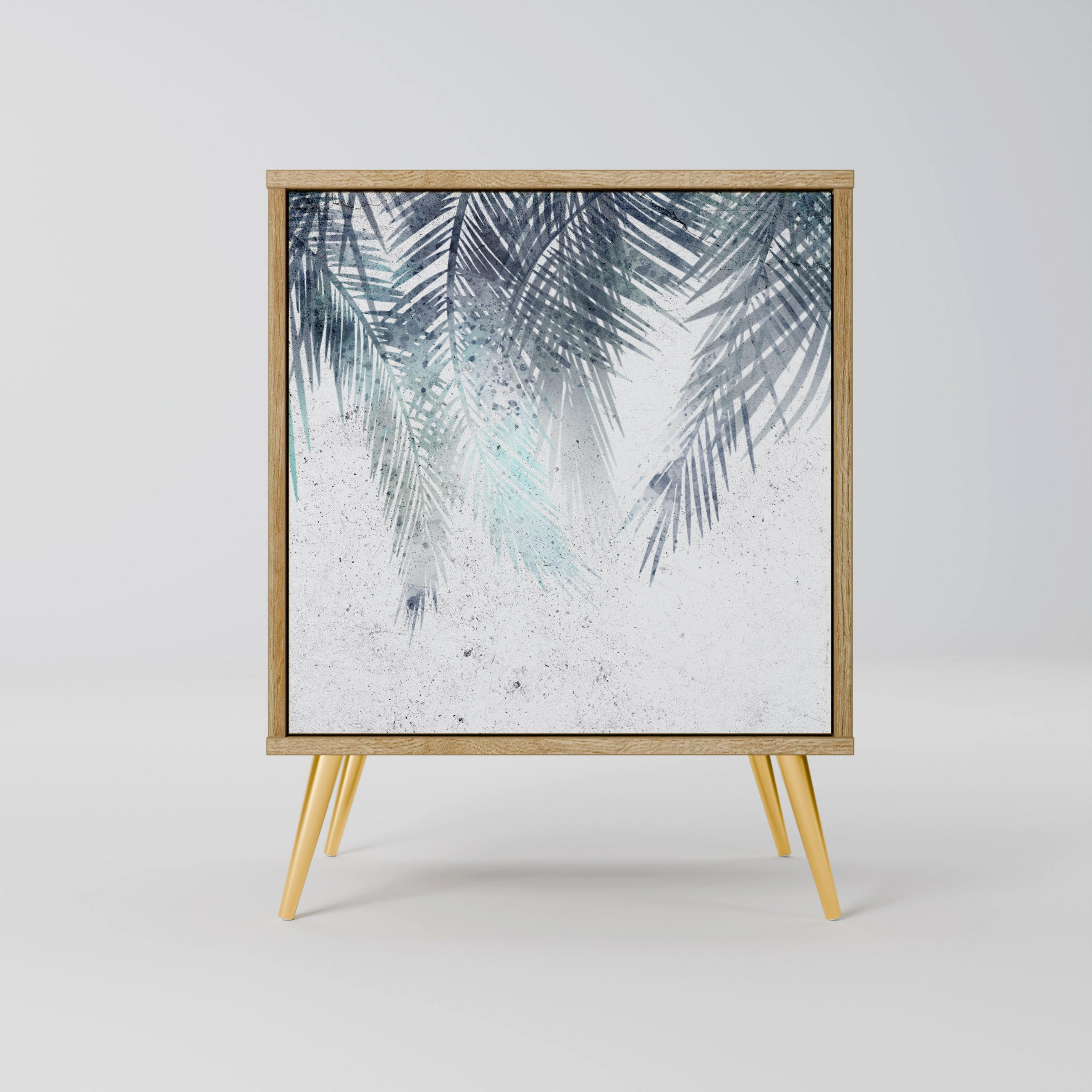 SIDEBOARD PALM VEIL, Eichefarben, 57,5x42x75,5 cm, Goldfarbene Metallfüße - Eichefarben/Goldfarben, Holzwerkstoff/Metall (57.5/75.5/42cm) - SpaceRebels