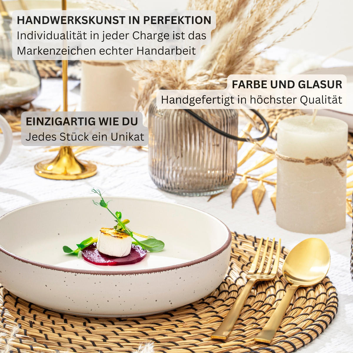 PASTASCHALEN BOMBAY MOONLIGHT - 4 teilig aus Steingut - Creme/Grau, Stein (20.5cm) - Sänger
