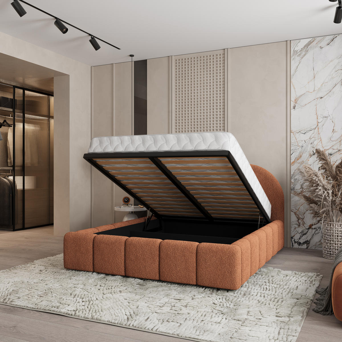 POLSTERBETT FLUSSO 180x200 cm mit Bettkästen - Kupferfarben - Kupferfarben, Holz (180/200cm) - MASSENO