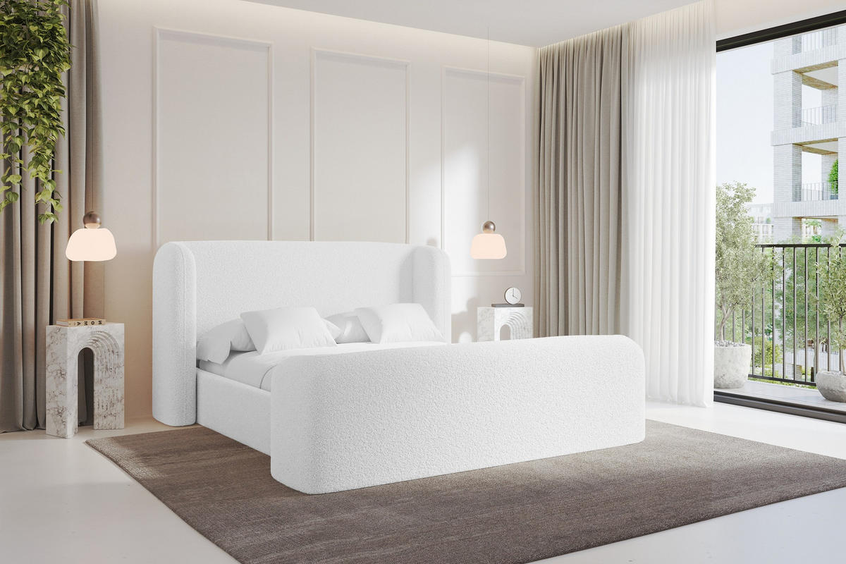 POLSTERBETT mit Bettkasten, Fußteil und Lattenrost, Boxbett ohne Matratze - ESTI-Z 160x200 Weiß - Weiß, Holzwerkstoff/Textil (160/200cm) - ALTDECOR