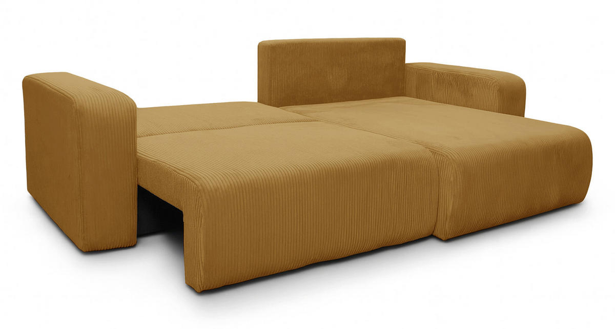 ECKSOFA mit Schlaffunktion Nellio L-Form universal mit Bettkasten Senfgelb Cord - Currygelb/Schwarz, Kunststoff/Textil (245/145cm) - Homebook