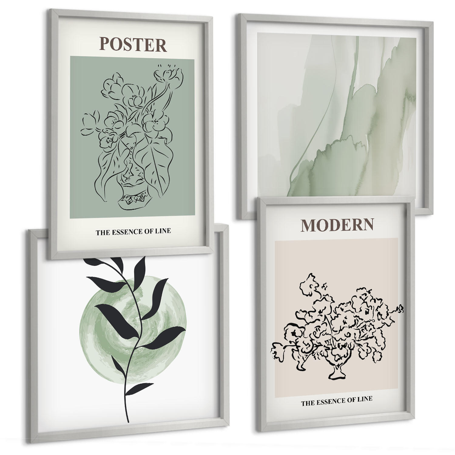 BILDER SET 4er Set - 50x50 cm & 40x60 cm Silberner Rahmen - Blumen in einer modernen Vase - Silberfarben, Kunststoff (50/50cm) - TULUP