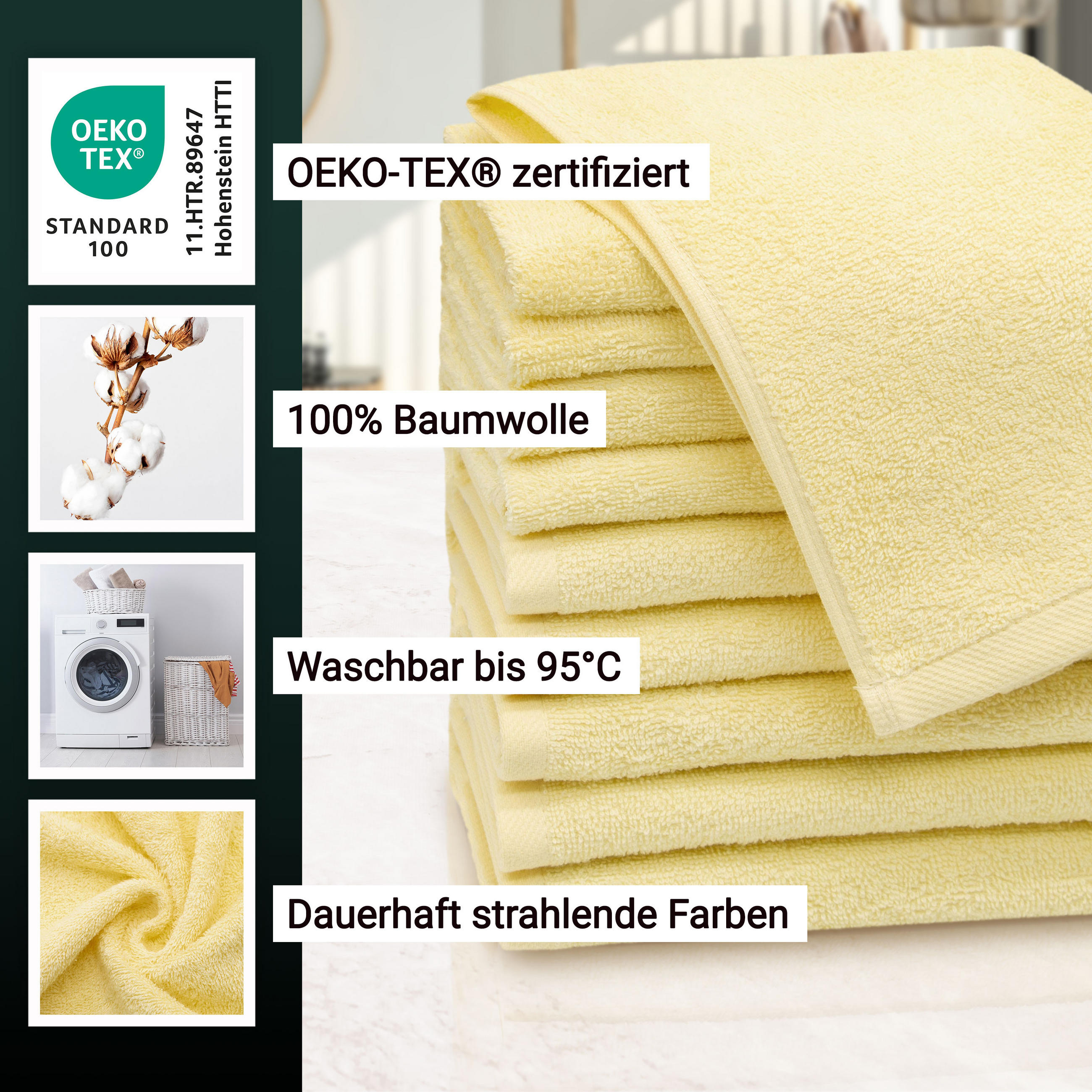 GÄSTETÜCHER, 10er-Set, 30x50 cm, 100% Baumwolle, Gelb - Hellgelb, Textil (30/50cm) - Zollner