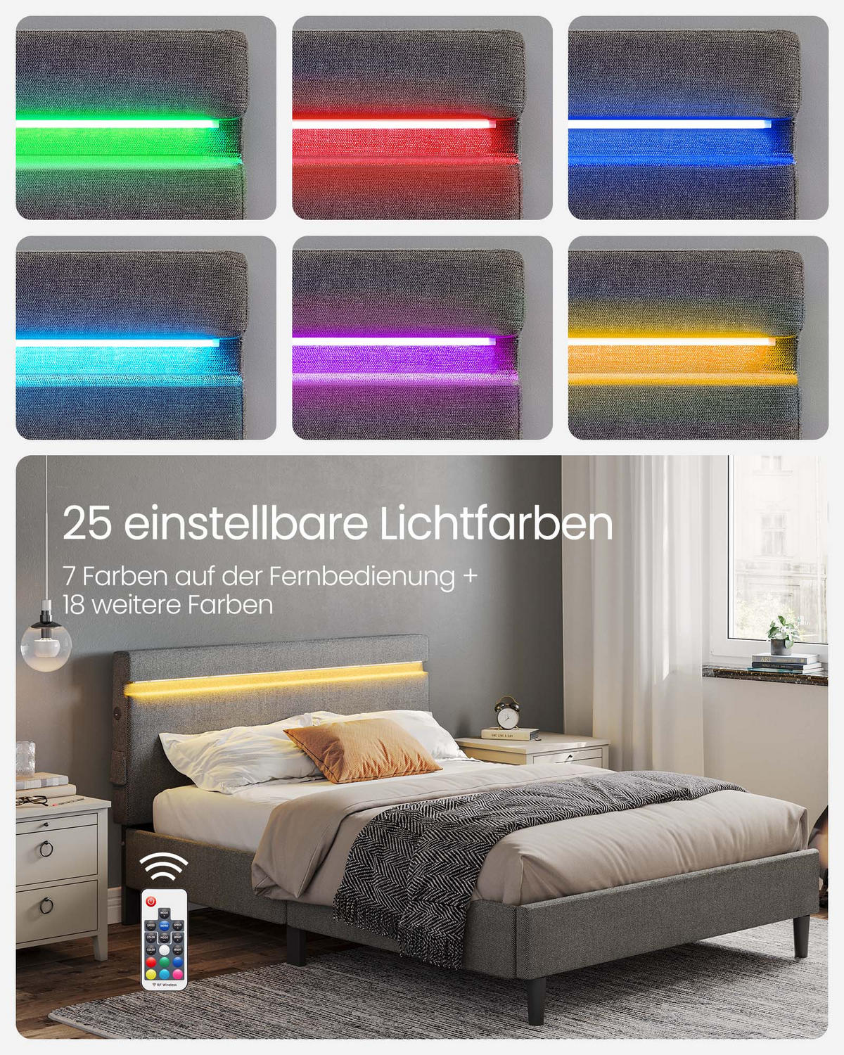 DOPPELBETT RABAT - Grau, Holzwerkstoff - Hansiro