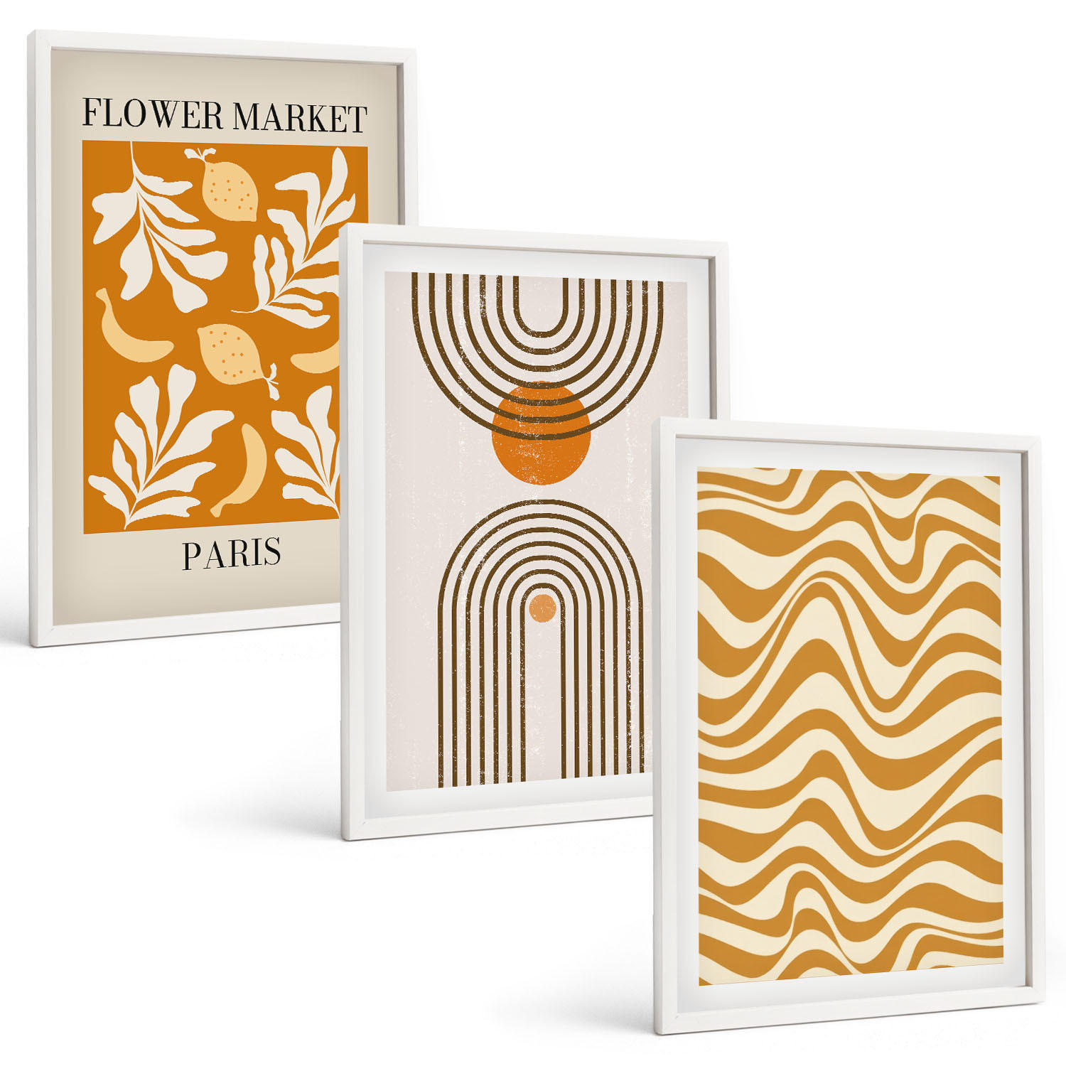 BILDER SET 3er Set - 40x60 cm Weißer Rahmen - Poster mit geometrischen Pflanzenmustern - Weiß, Kunststoff (40/60cm) - TULUP