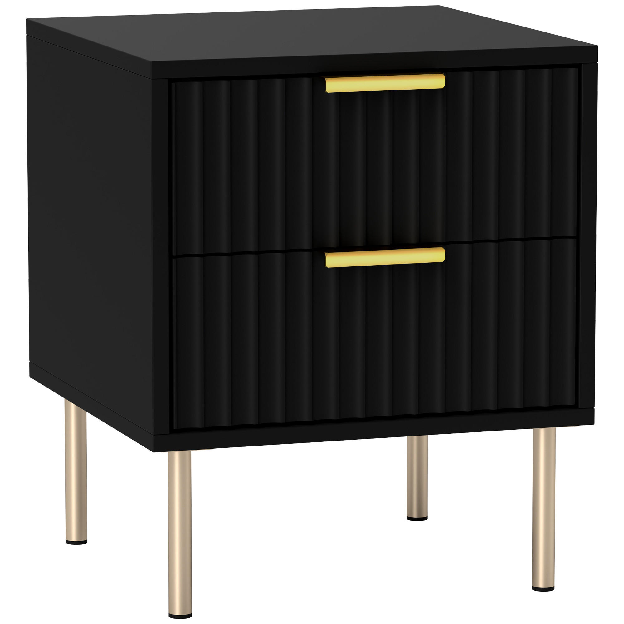 NACHTTISCH Schwarz MDF Stahl 2 Schubladen - Schwarz, Holzwerkstoff (40/48/39cm) - PANGIVO