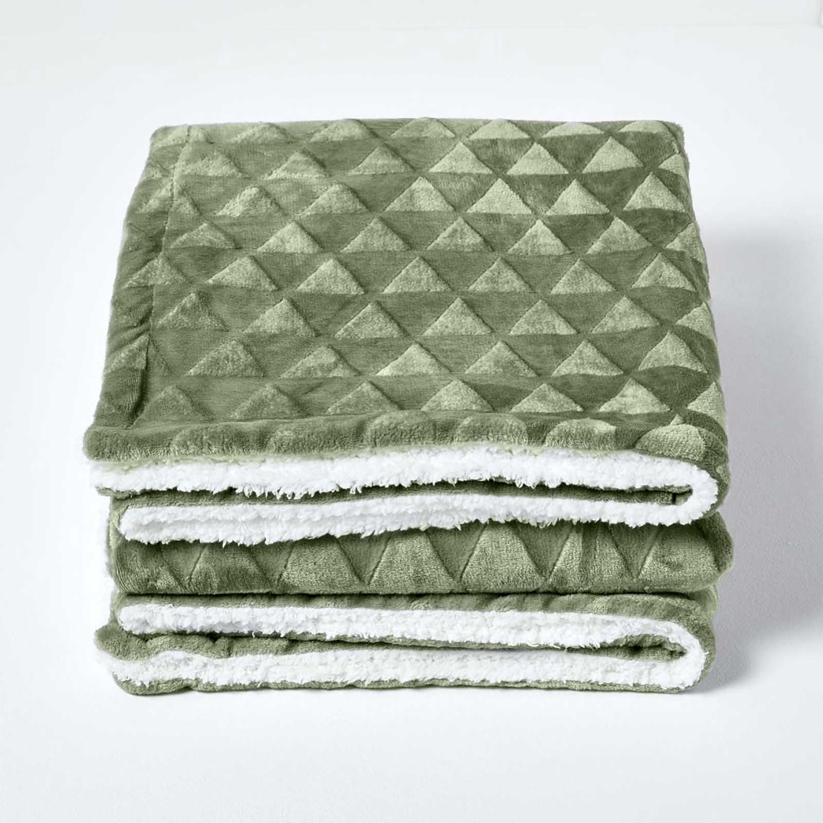 KUSCHELDECKE Sherpa 160/200 cm, Samtdecke mit Dreieckmuster - Salbeigrün, Textil (160/200cm) - Homescapes