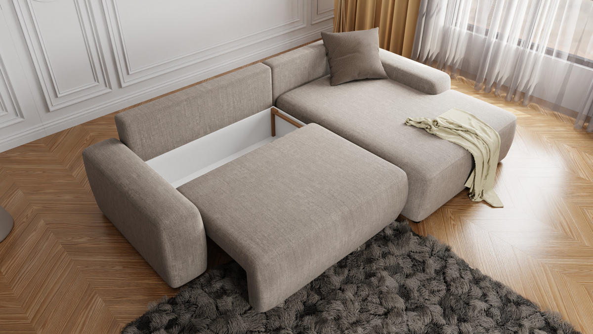 ECKSOFA Lopez Beige Samt-Stoff - Beige/Schwarz, Holz/Kunststoff (264/162cm) - S-Style Möbel