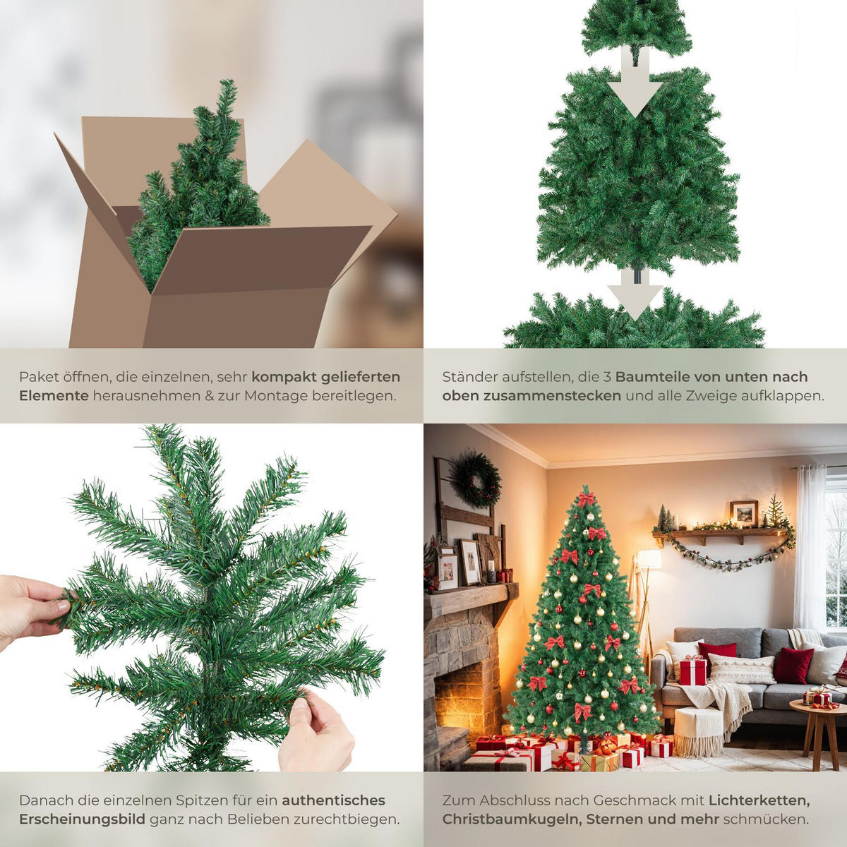 WEIHNACHTSBAUM Dasher, pulverbeschichteter Metallständer mit Kunststoffkappen , grün - Grün, Kunststoff (230cm) - tectake