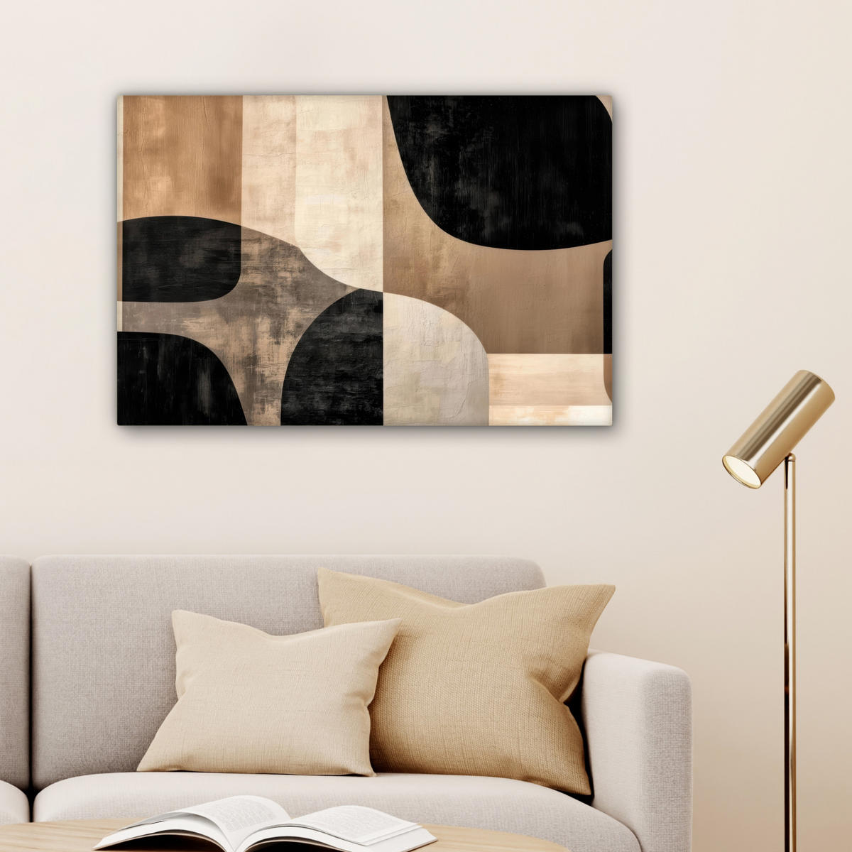 LEINWANDBILD Abstrakt - Flugzeuge - Schwarz - Rund Gemälde 60x40 cm - Beige, Textil (60/40cm) - MuchoWow