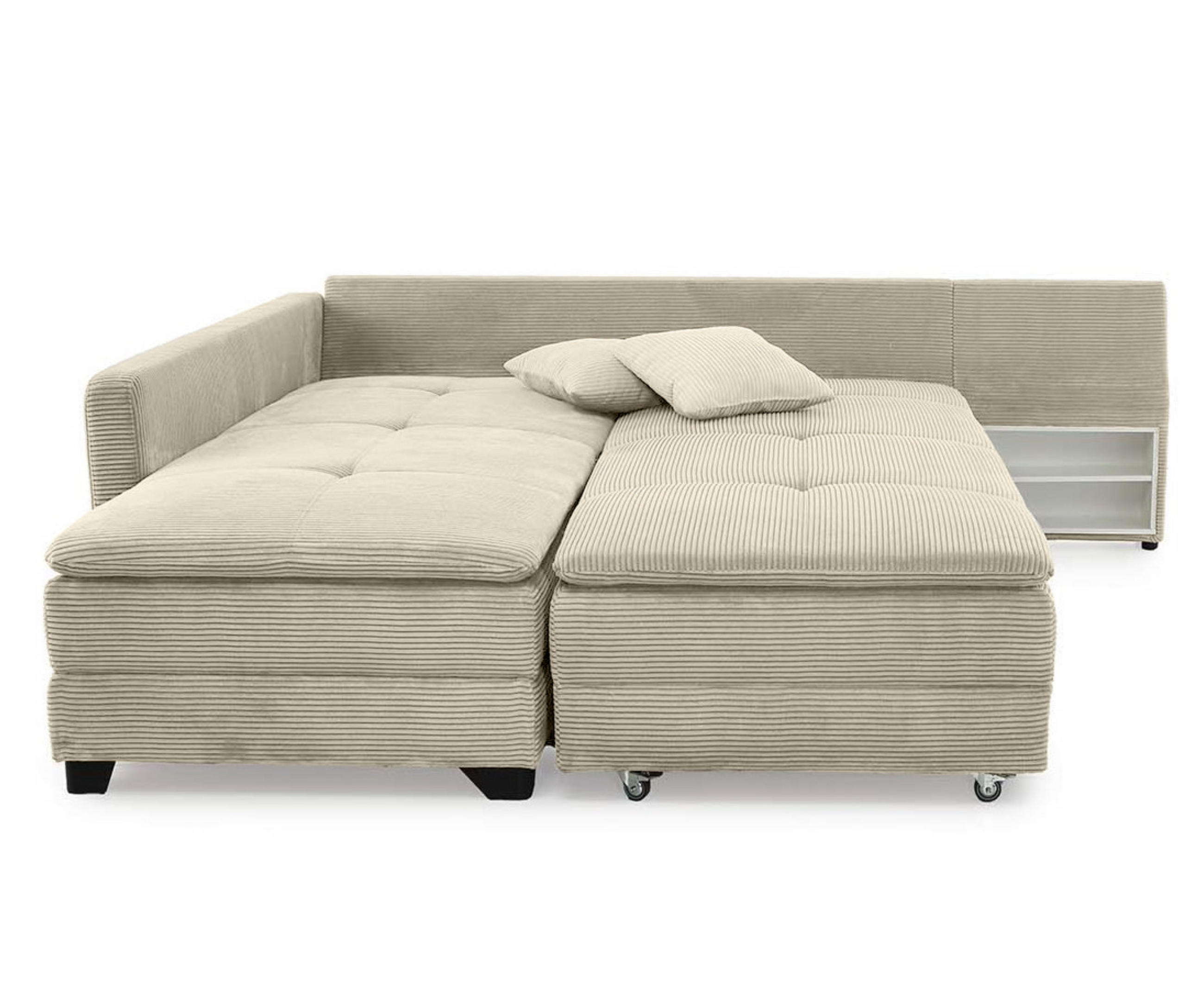 ECKSOFA-DAUERSCHLÄFER Doppelbett Boxspring Federkern Topper, seitenverkehrt montierbar B306/T223/H95 cm, Cord Beige Grau / 15161 - Greige/Beige, Kunststoff/Textil (306/223cm) - luma-home