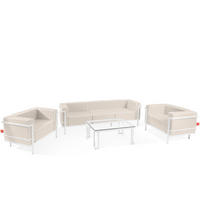 GARTENLOUNGE-SET TRIGLO 1x Tisch, 2x Sessel, 1x Sofa 3-Sitzer, 4-tlg., Modern, Weiß - Beige/Weiß, Glas/Textil - KONSIMO®