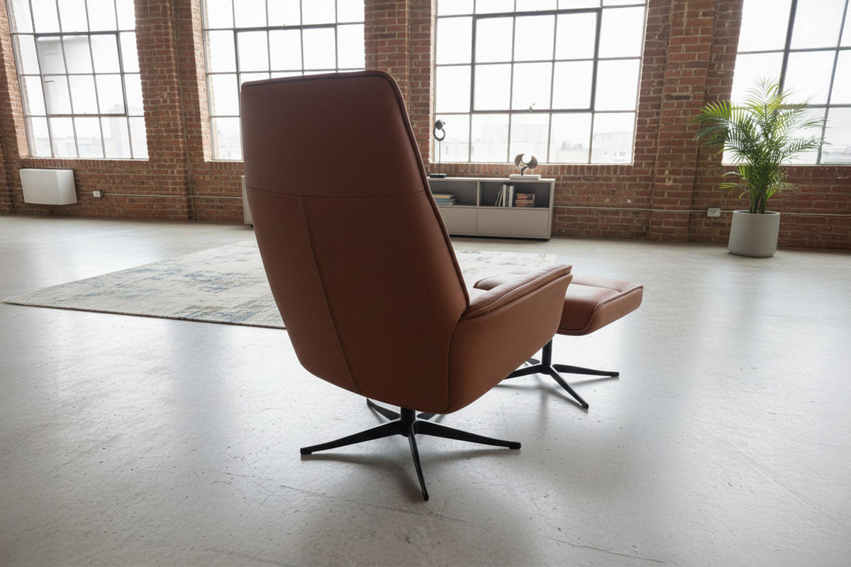 RELAXSESSEL-SET JOSIANE Braun Leder Relaxfunktion - Schwarz/Braun, Leder/Metall (78/107/87cm) - KAWOLA