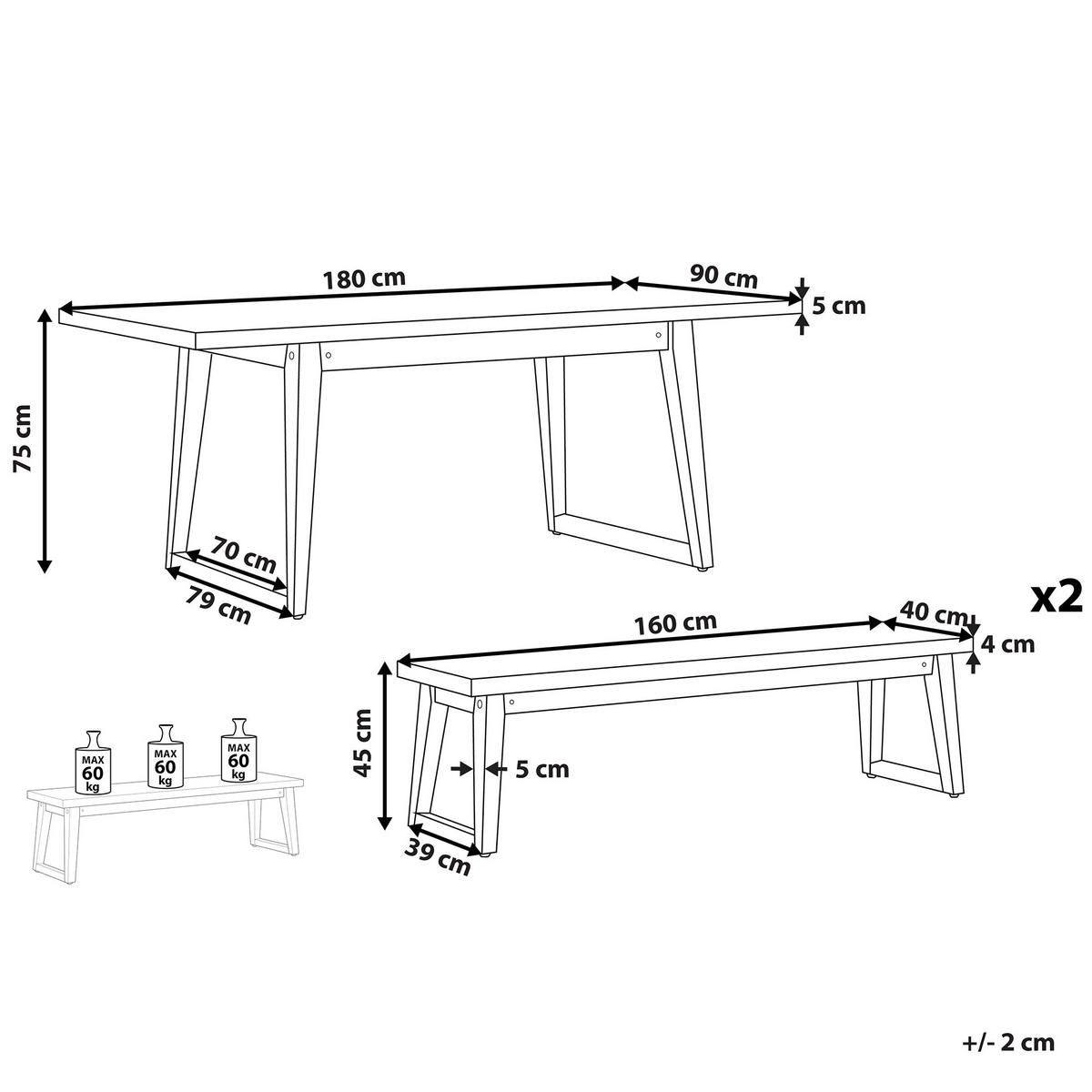 GARTENMÖBEL SET Beton/Akazienholz grau Tisch mit 2 Bänken Oria - Hellbraun/Grau, Stein - Beliani