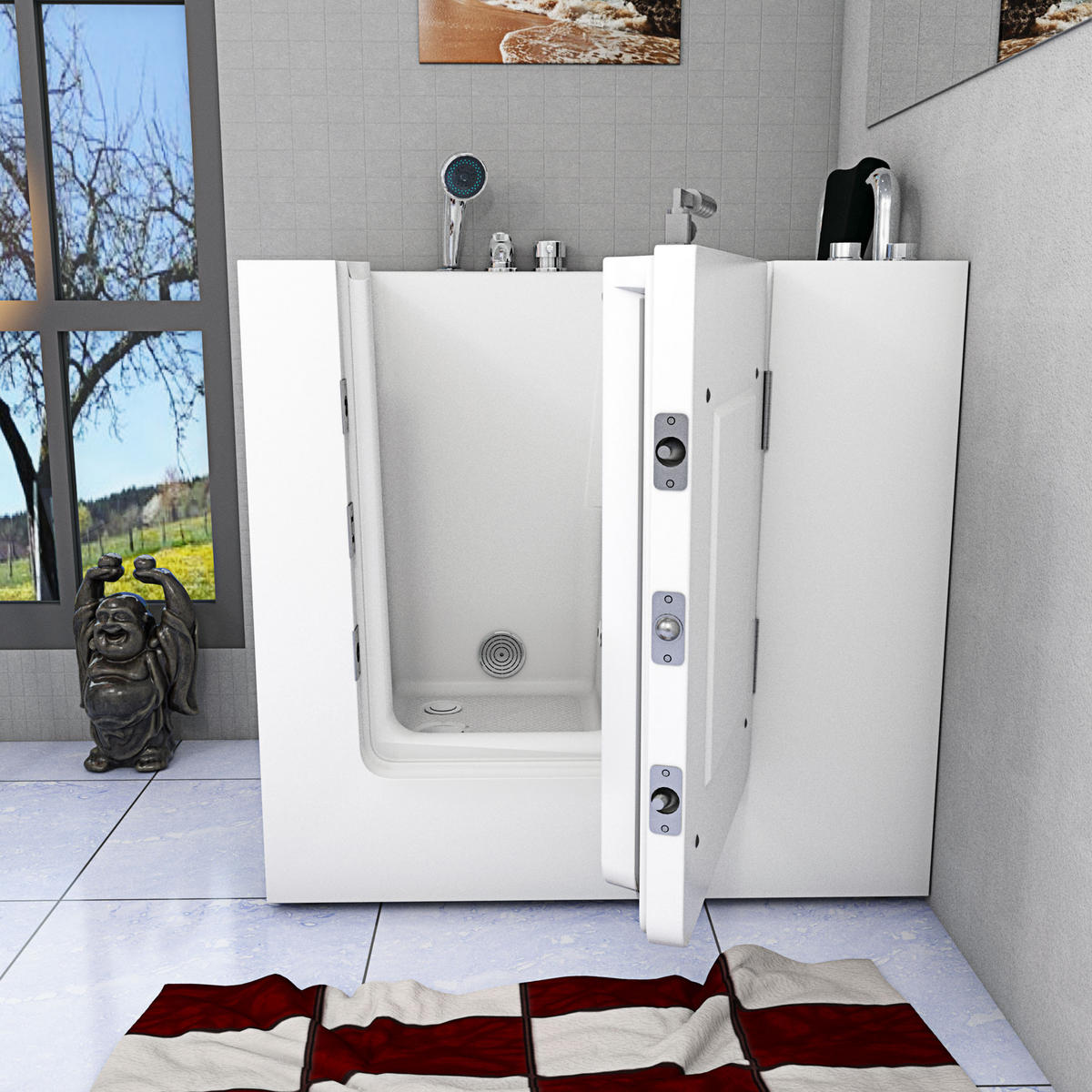 SITZWANNE Whirlpool Badewanne mit Tür S02WP-C-R 100x78cm - Weiß, Glas/Kunststoff (78/113/100cm) - AcquaVapore by Sandra Jentho