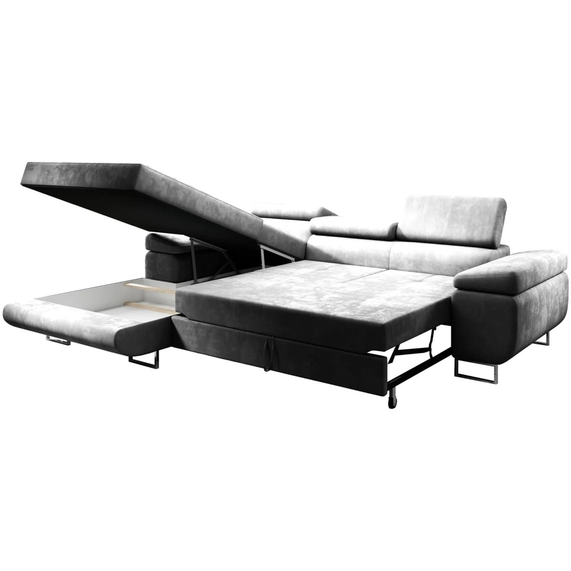 ECKSCHLAFSOFA Alons verstellbaren Kopfstützen, Hellgrau, links - Chromfarben/Hellgrau, Textil (275/203cm) - Beautysofa