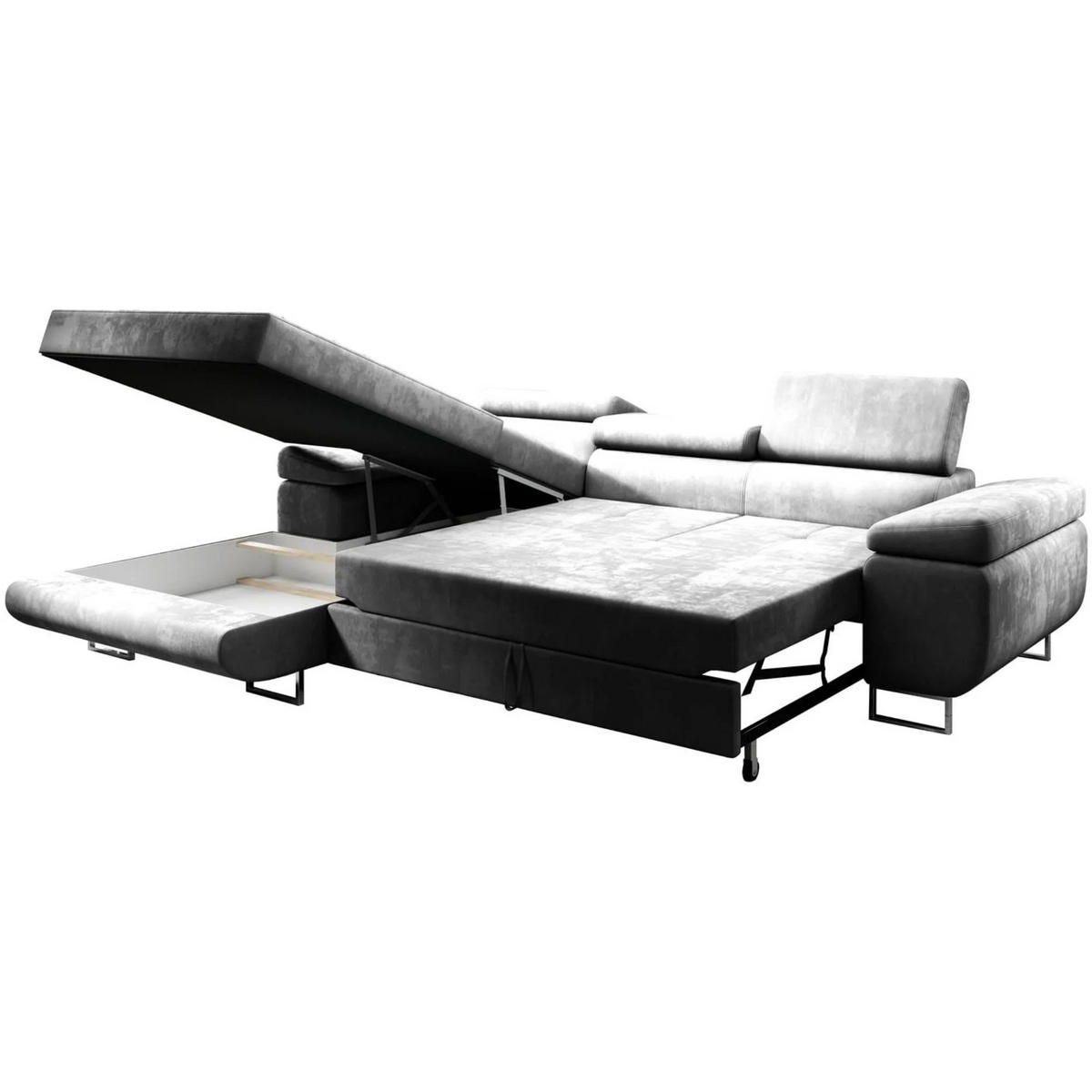 ECKSCHLAFSOFA Alons verstellbaren Kopfstützen, Hellgrau, links - Chromfarben/Hellgrau, Textil (275/203cm) - Beautysofa