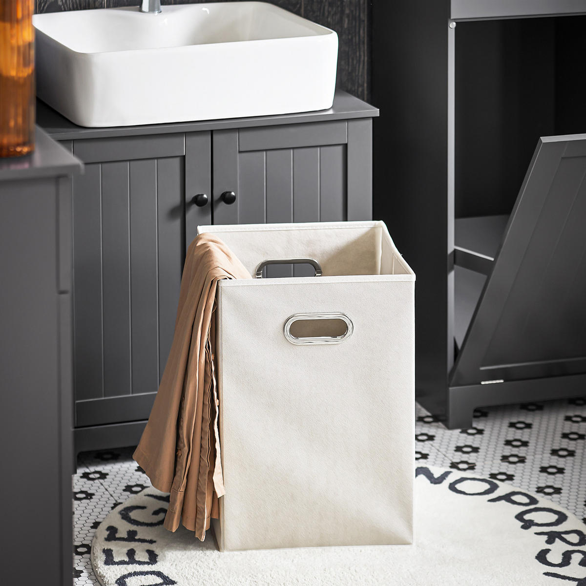 WÄSCHESCHRANK Weiß - Grau, Holzwerkstoff (40/90/38cm) - SoBuy