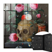 SCHLÜSSELBOX Schwarz 30x30 cm- Türöffnung nach rechts - Totenkopf und Blumen - Grün, Metall (30/30/5cm) - TULUP