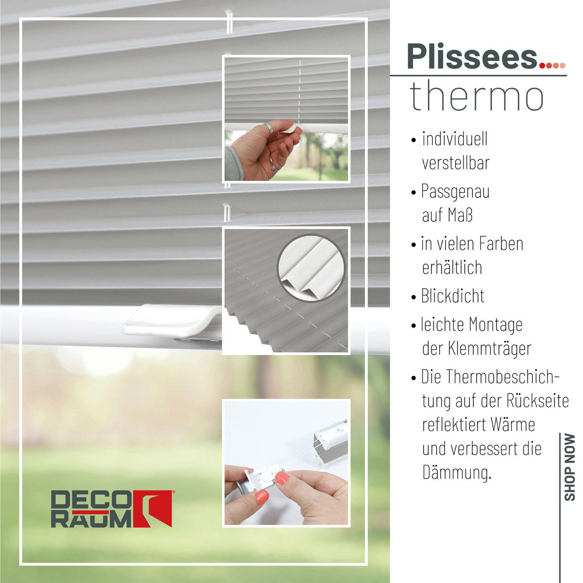 PLISSEE Thermo Basic 75 x 210cm Klemmfix ohne Bohren - Silberfarben, Textil (75/210/210cm) - Deco-Raum
