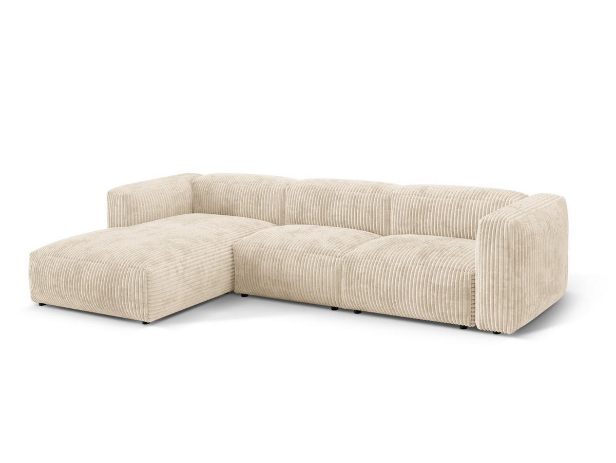 ECKSOFA modular links Martina aus Cord leichtes beige 3 Sitzplätze - Creme, Textil (176/332cm) - Micadoni