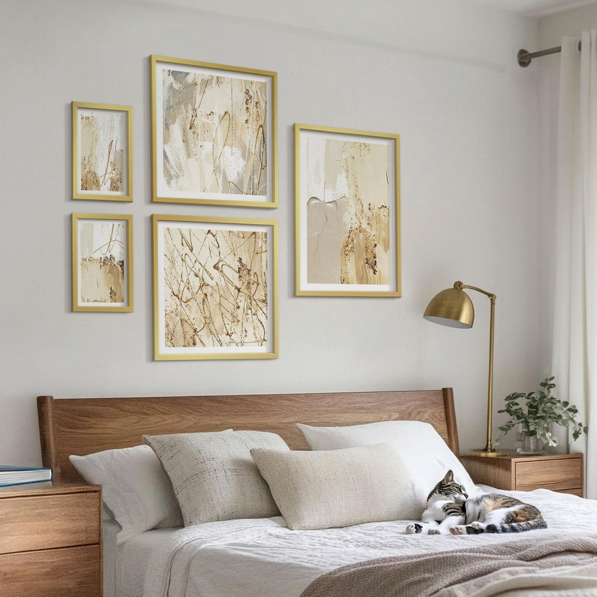 WANDBILDER 5er Set - 50x50 cm & 20x30 cm & 40x60 cm Goldrahmen - Retro-Blumenmuster aus verschiedenen Städten - Goldfarben, Kunststoff (40/60cm) - ArtPrintCave