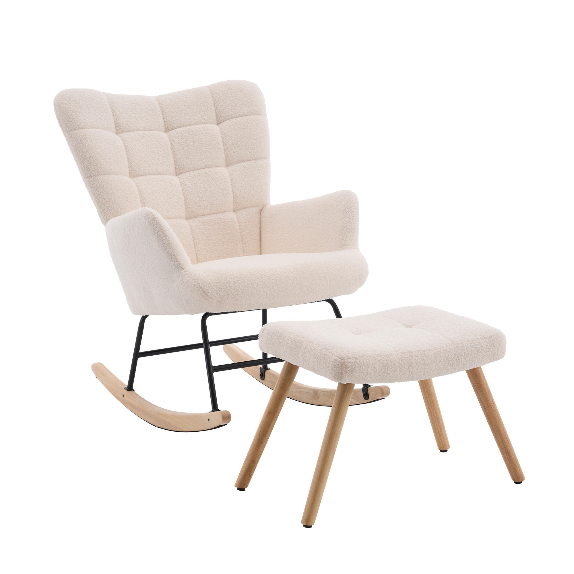 SCHAUKELSTUHL wohnzimmer mit hocker und verdicktem Sitzkissen ,Bodenschutzleiste, beige - Beige, Holzwerkstoff/Textil (68/91/88cm) - STILVORA