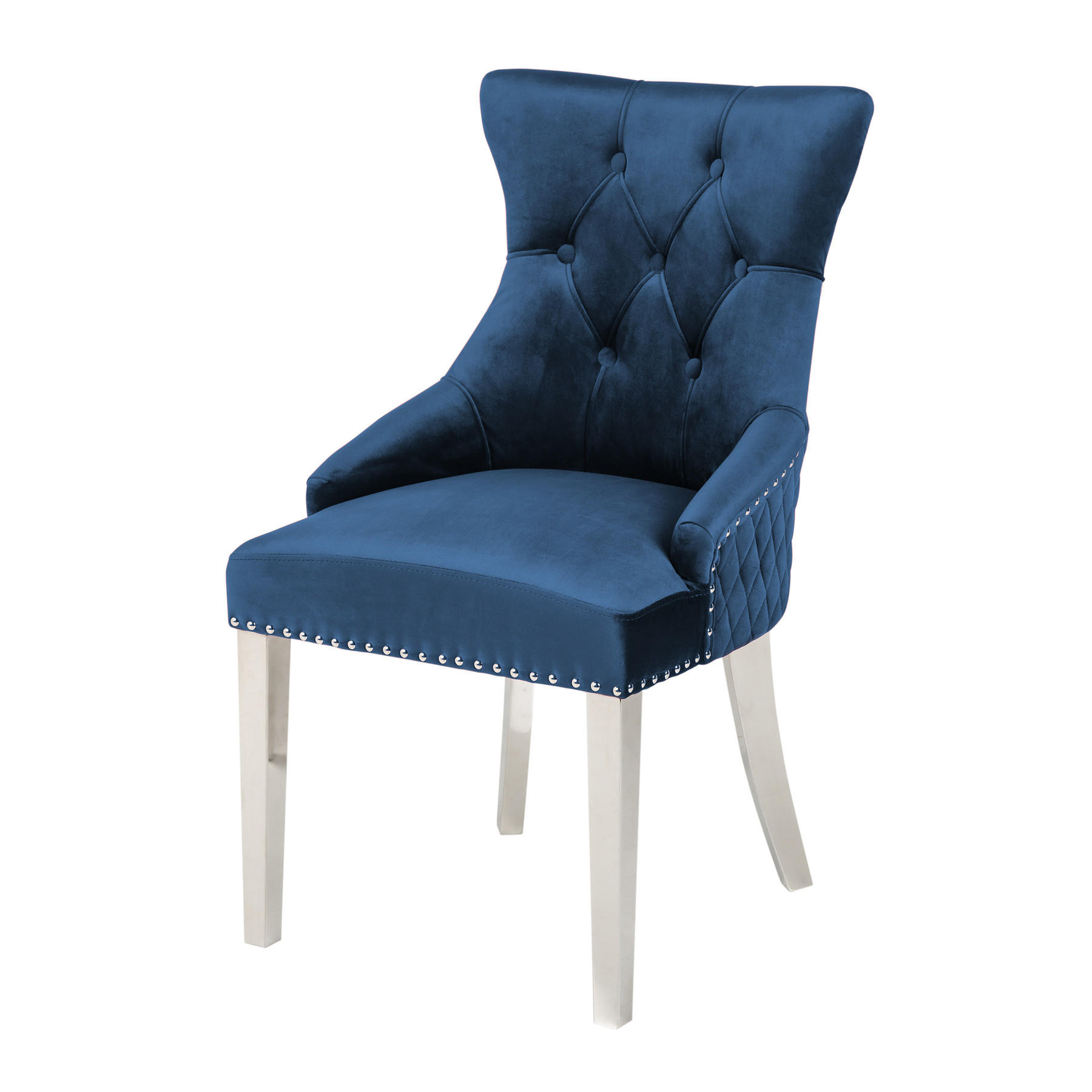 STUHL CASTLE DELUXE Samt Royalblau 95 cm - Blau/Silberfarben, Textil/Metall (53/94/63cm) - riess-ambiente