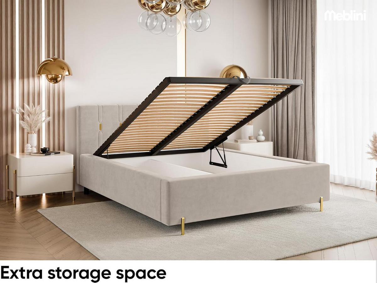 BETT FABIO H3 - Beige/Goldfarben, Holzwerkstoff (180/200cm) - Meblini