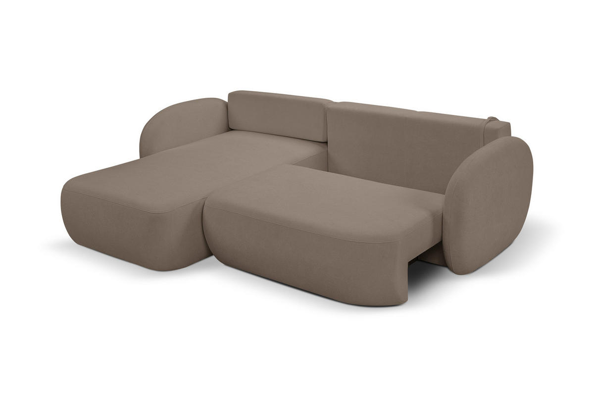 ECKSOFA AMICO L-S Braun Geflochtener Stoff mit Schlaffunktion - Braun, Holz (248/174cm) - MASSENO