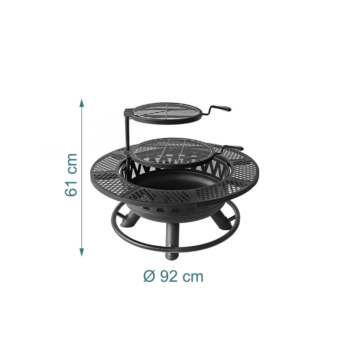 FEUERSCHALE Schwarz mit Deckel 92 cm - Schwarz, Metall (92/61/92cm) - Relaxdays