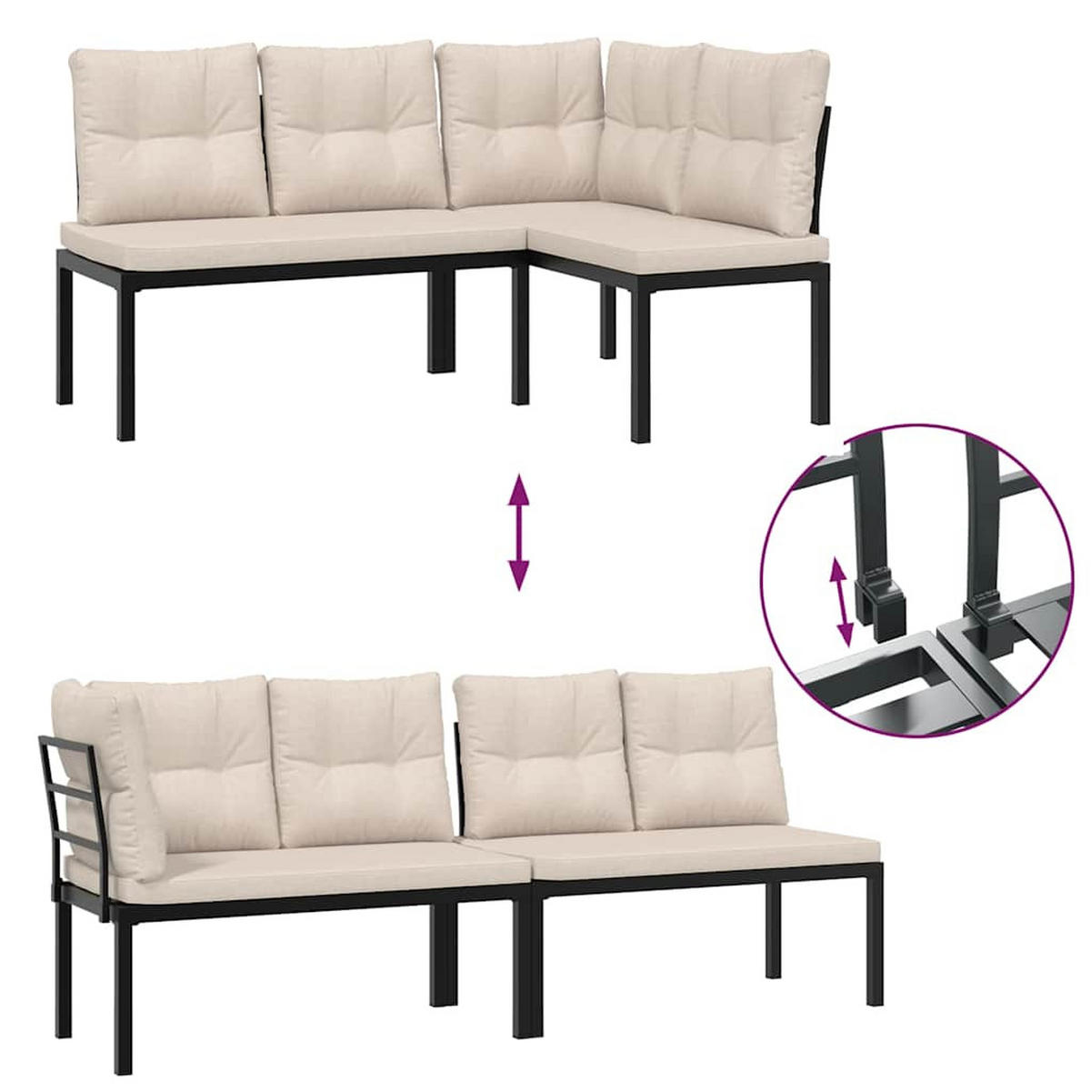GARTENBANK-SET 4-Tlg. Schwarz Pulverbeschichteter Stahl - Taupe/Schwarz, Metall - vidaXL