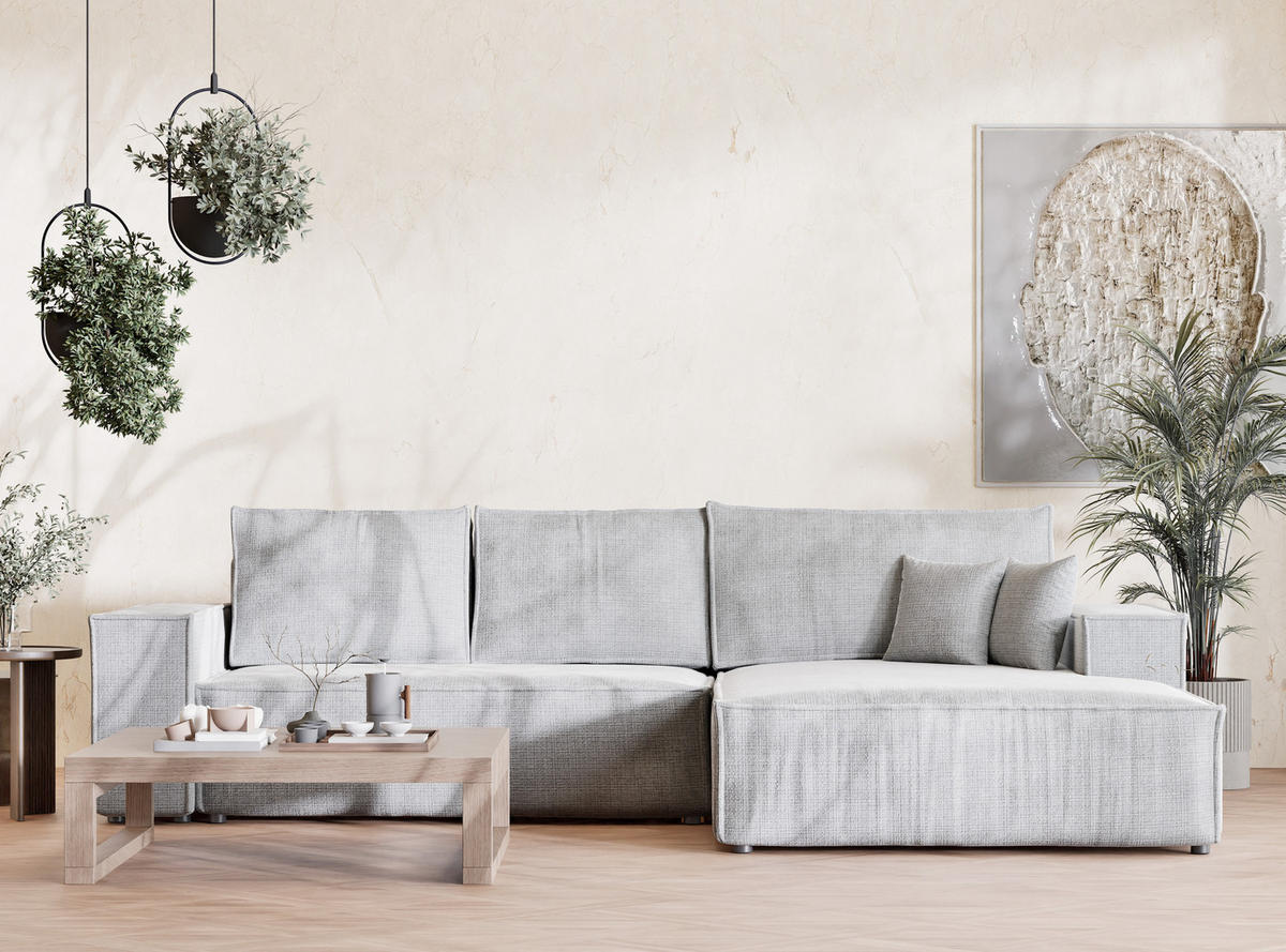 ECKSOFA Maze Grau Chenille-Stoff - Rechts Seite - Schwarz/Grau, Holz/Holzwerkstoff (294/185cm) - Maison de Reve