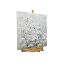 RUČNE MAĽOVANÝ AKRYLOVÝ OBRAZ 80/80 cm, biely/sivý, prírodný a botanický motív - sivá/biela, drevo/textil (80/80cm) - KUNSTLOFT