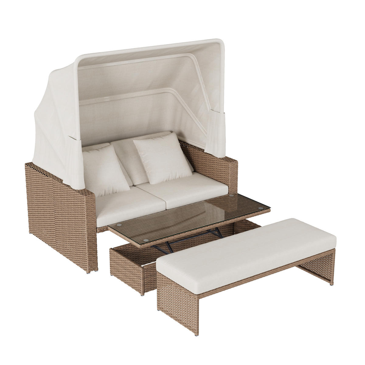 GARTENMÖBEL, 2-4 Personen, Loungesofa, Khaki - Hellbraun, Textil (94/142/136cm) - FLIEKS