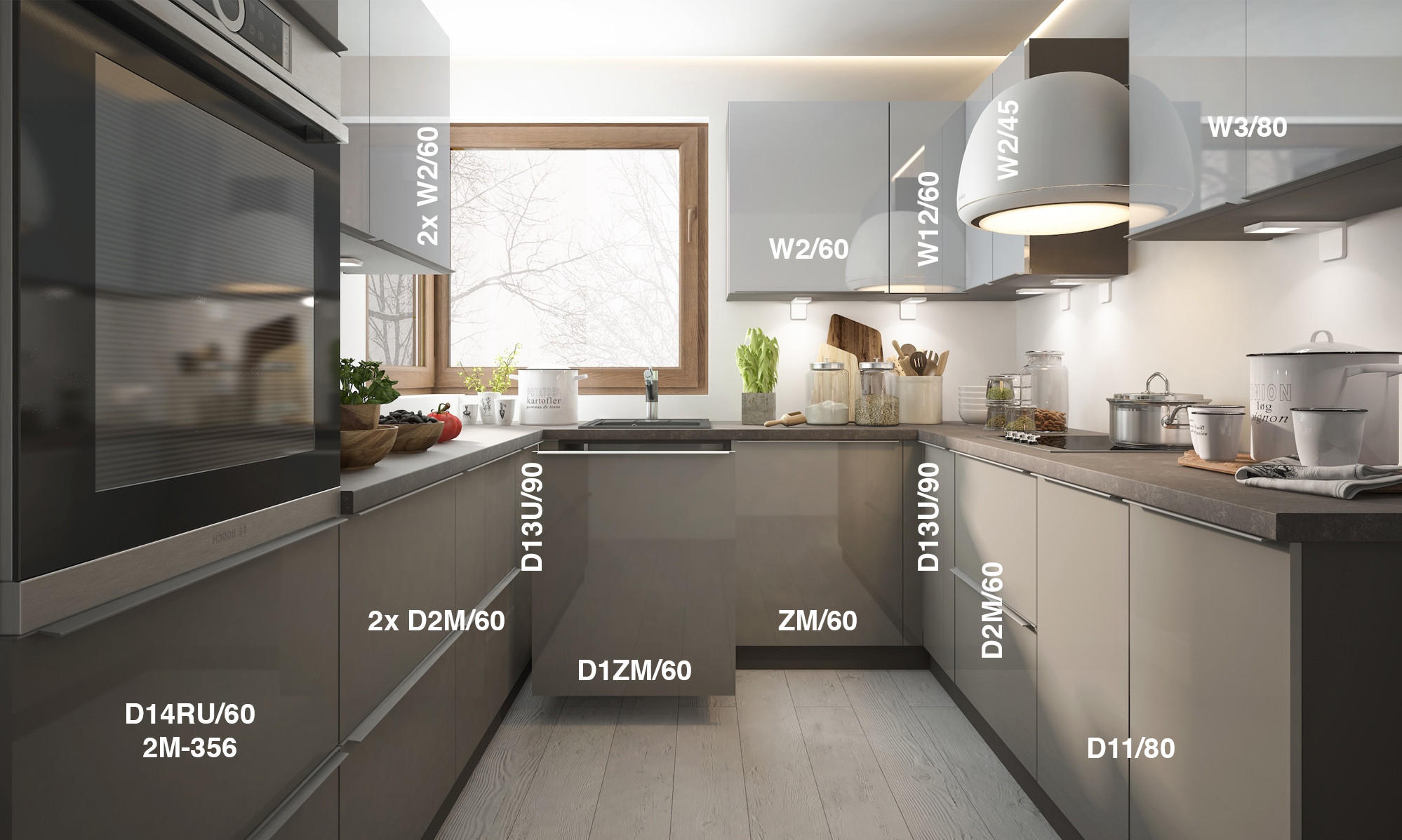 WINKELKÜCHE Brerra lava matt / signalweiß-quarzgrau hochglanz 15-teilig - Grau, Holzwerkstoff (270/207/236cm) - Feldmann-Wohnen