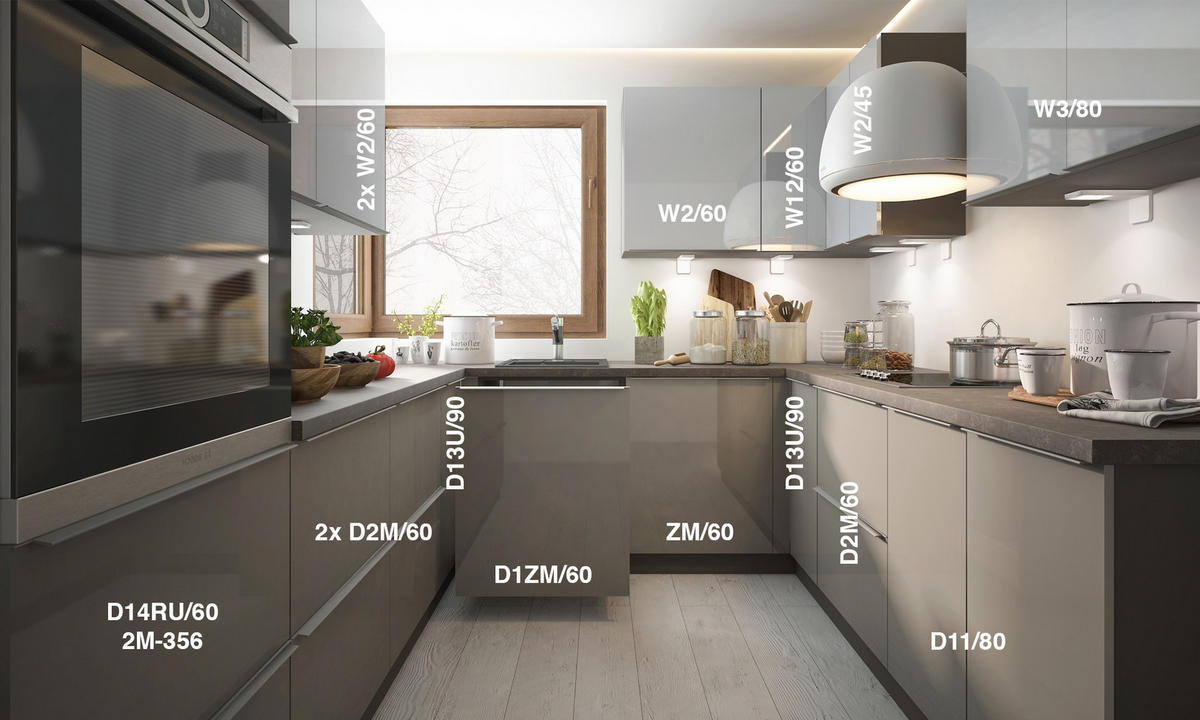 WINKELKÜCHE Brerra lava matt / signalweiß-quarzgrau hochglanz 15-teilig - Grau, Holzwerkstoff (270/207/236cm) - Feldmann-Wohnen