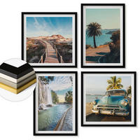 WANDBILDER 4er-Set - 50x50 cm & 40x60 cm Schwarzer Rahmen - Urlaub Palmen Wasserfall - Schwarz, Kunststoff (50/50cm) - ArtPrintCave