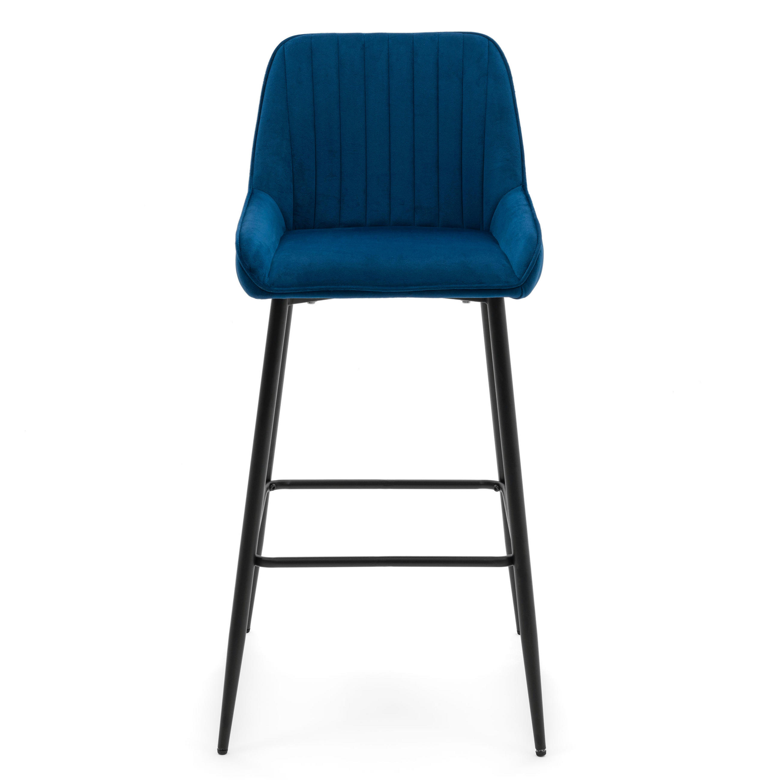 BARHOCKER PASSO gepolstert mit Steppung - dunkelblau - Samt Velours - Schwarz/Dunkelblau, Metall (50/95/55cm) - NEW HOME
